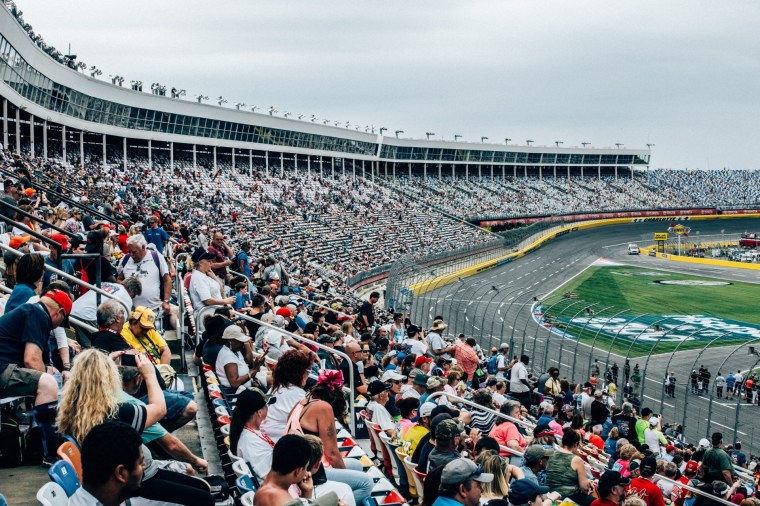 Crowd around the track at Charlotte Motor Speedway in Concord, North Carolina