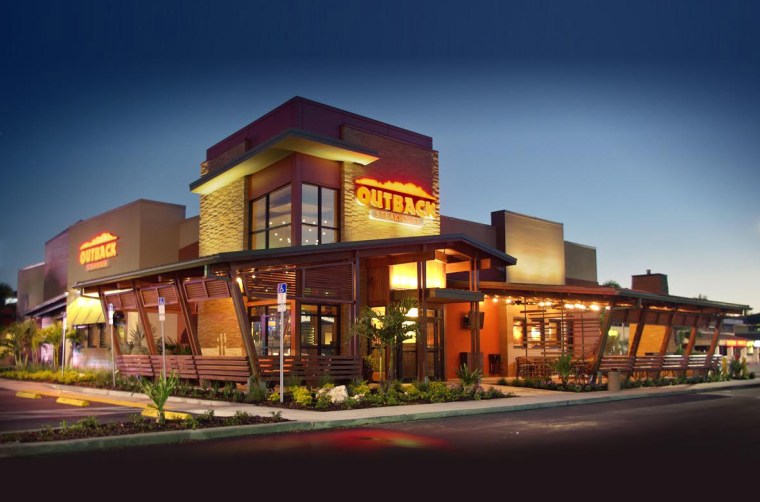 Outback Steakhouse exterior in Concord Mills at night in Concord, NC