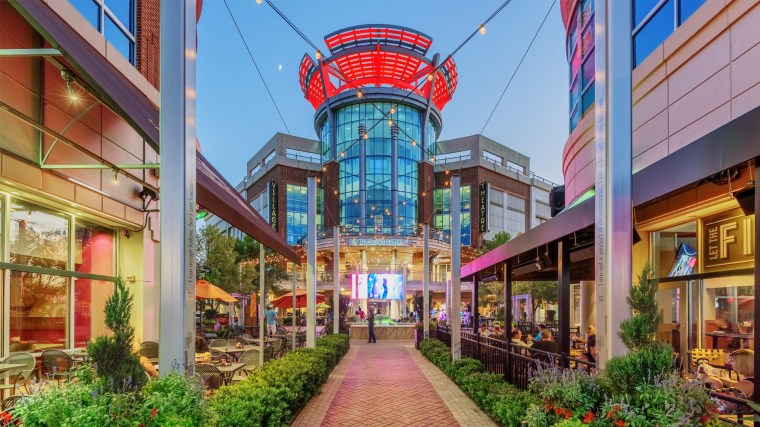Exterior of Ballantyne Village in Charlotte, NC Evening shot