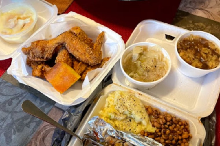 Fried chicken wings, fish and sides at Sunset Soul Food Restaurant in Charlotte, NC