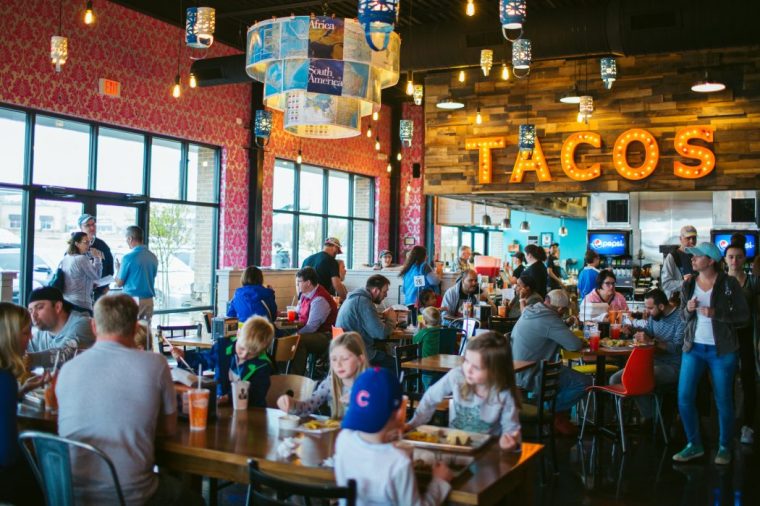 Interior of line at Tacos 4 Life in Concord, NC